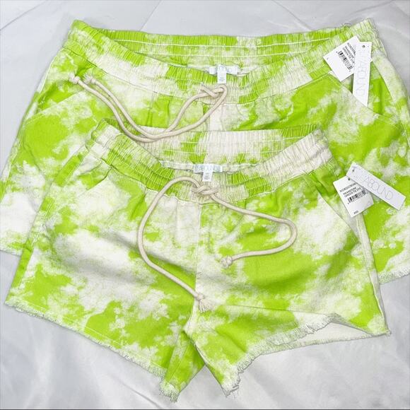 Abound Green Tie-Dye Drawstring Elastic Waist Pull On Raw Hem Cotton Shorts SzL - Picture 11 of 12